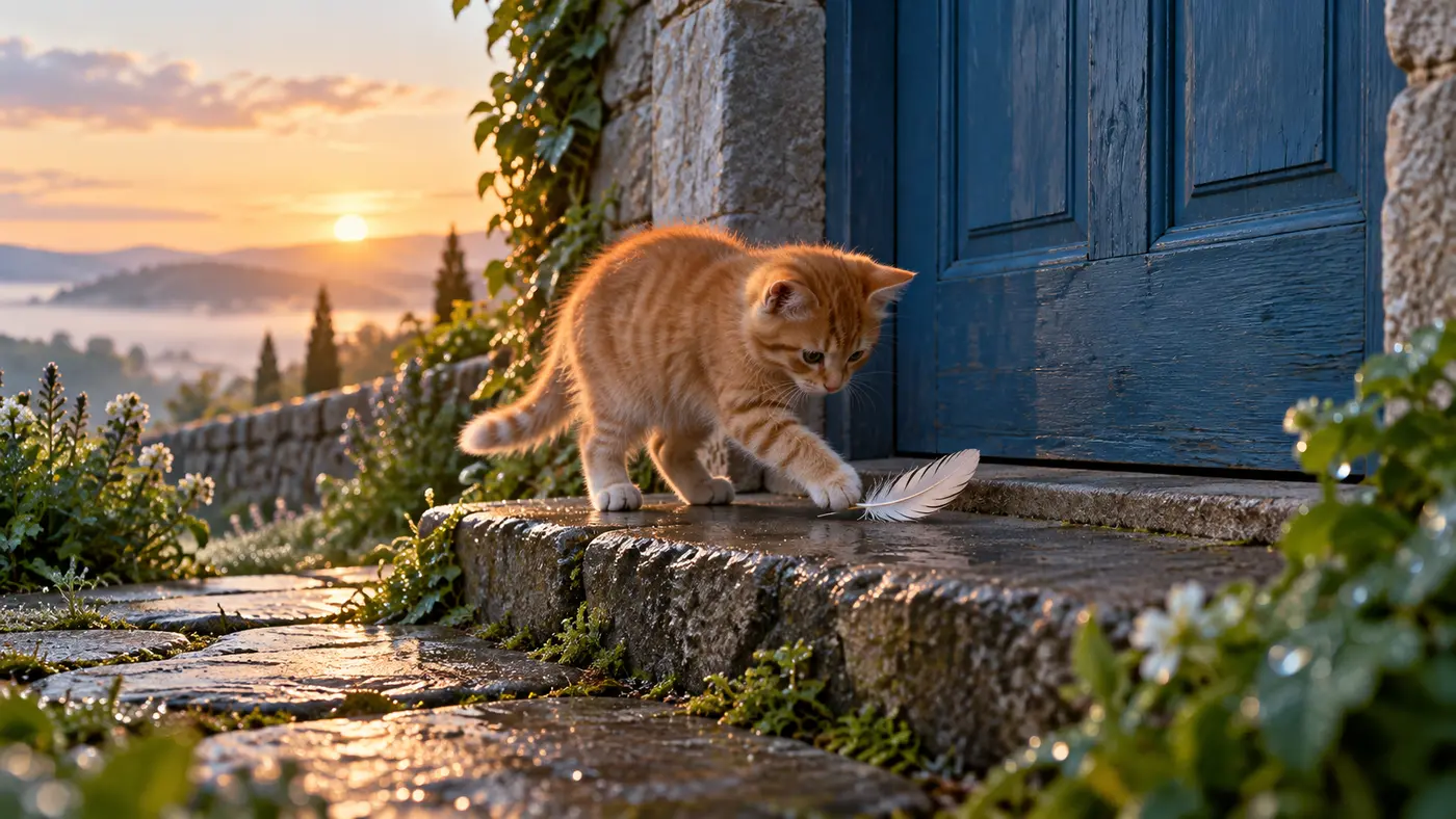 Sonhar com gato deixando uma pena na porta