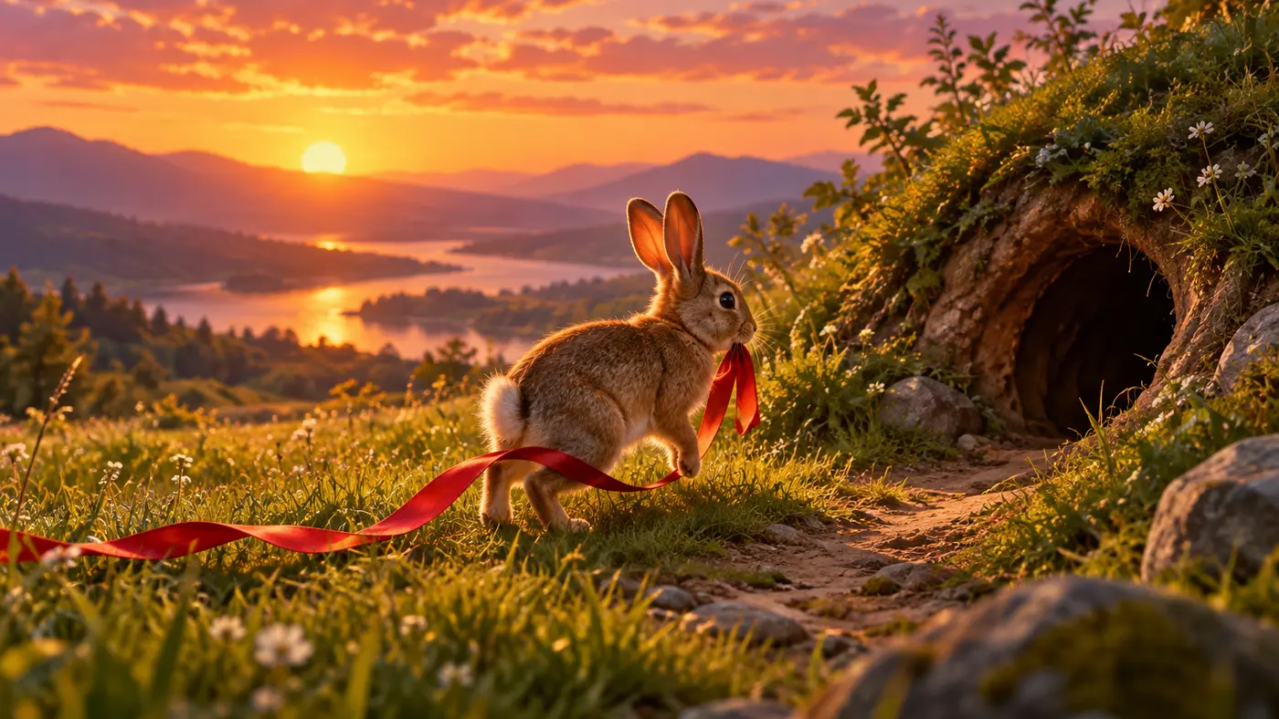 Dream of a Rabbit Carrying a Red Ribbon Home