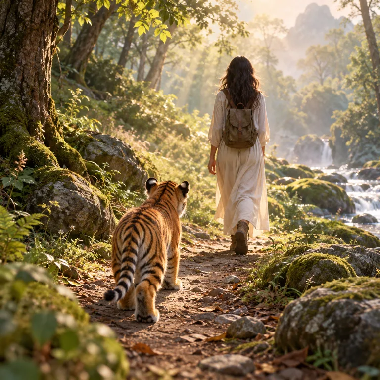 Dream of a Tiger Cub Following You on a Forest Path
